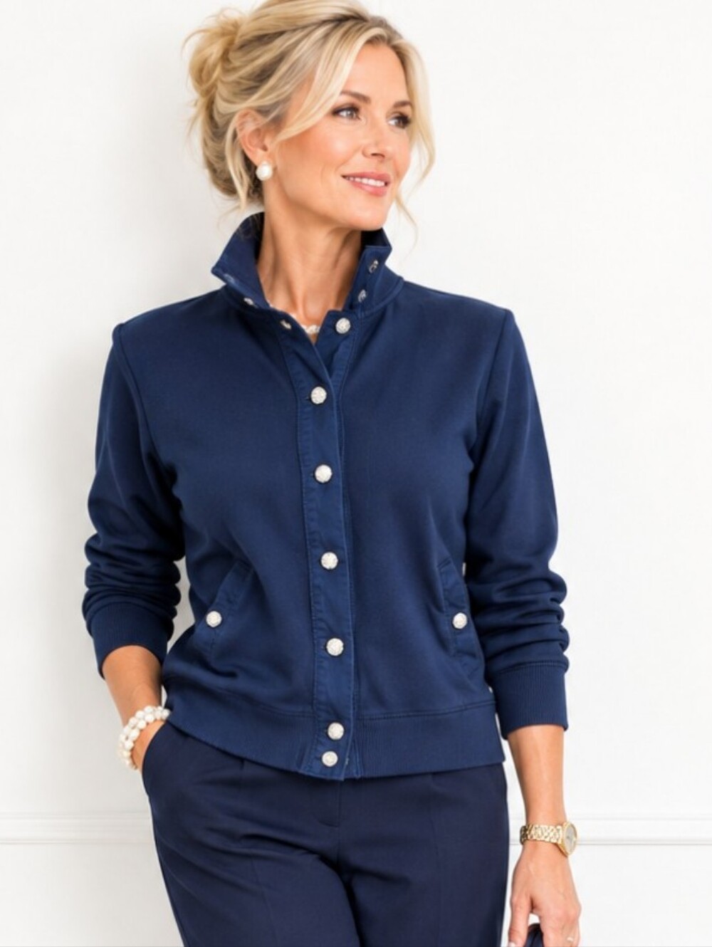 Ralph Lauren Navy Button-Front Knit Cotton Cardigan Preppy Jacket Sz M